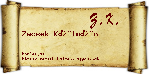 Zacsek Kálmán névjegykártya